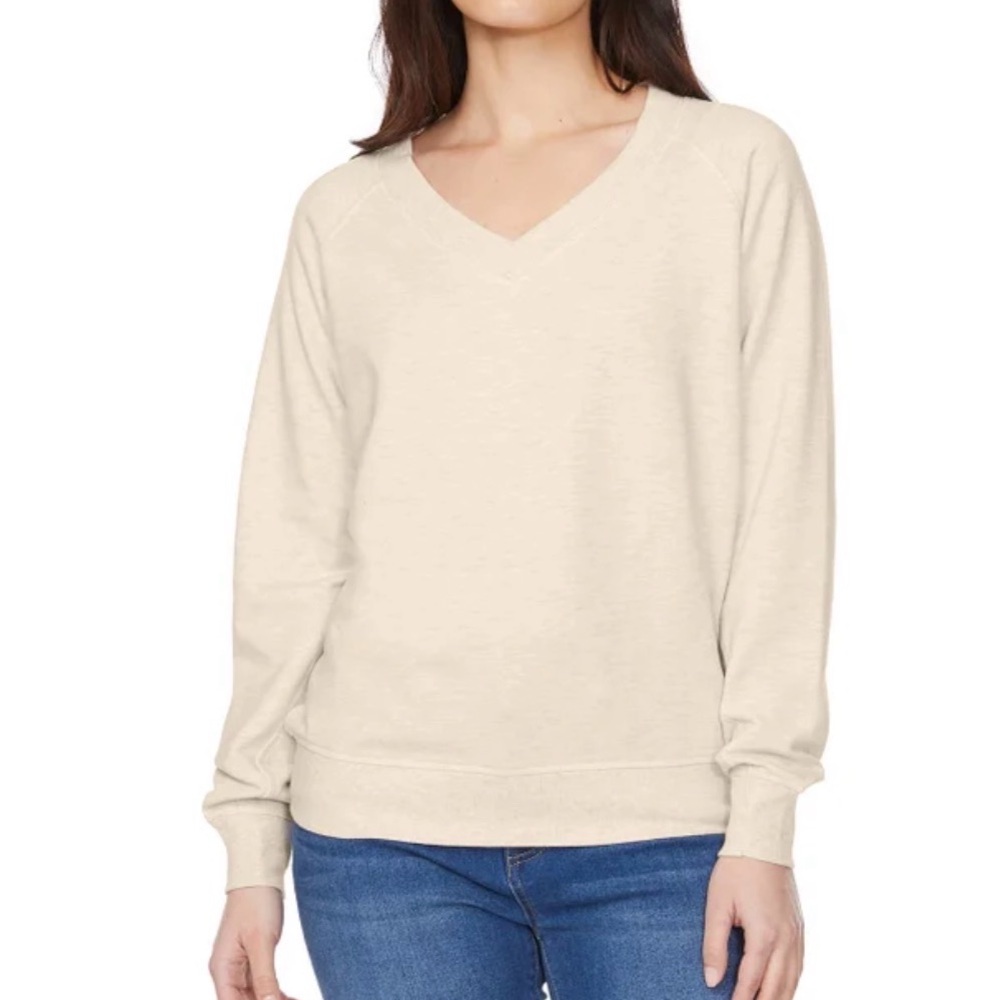 Buffalo David Bitton Women’s V Neck Hoodie Oatmeal Size L NWT